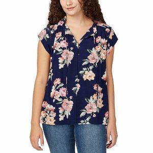 Buffalo David Bitton Womens Flutter Sleeve Floral Top Size X-Large
